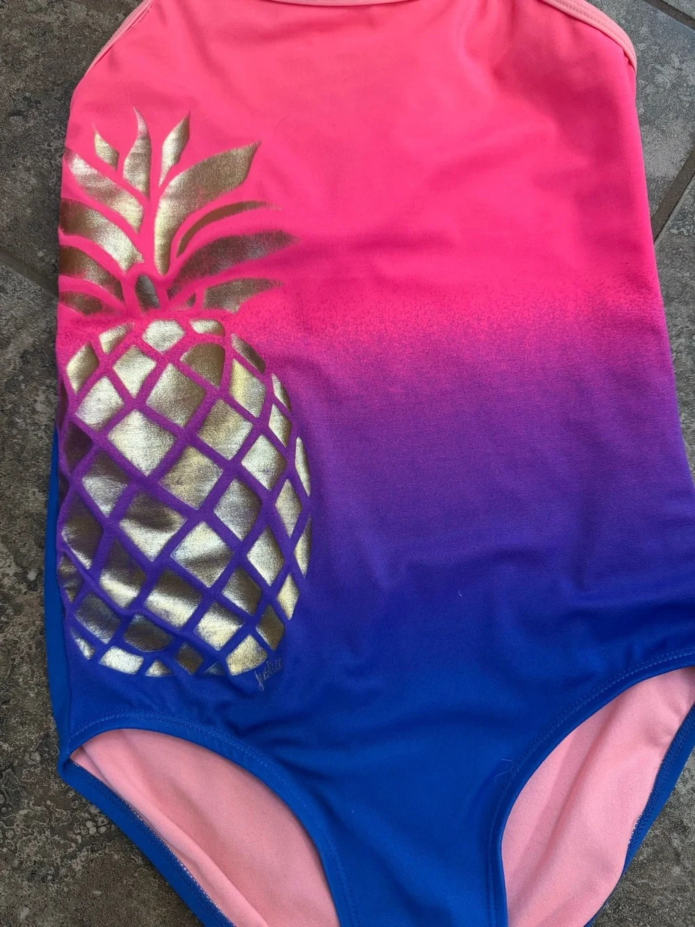 Justice Pink to Blue Ombre One-Piece Swimsuit with Gold Pineapple